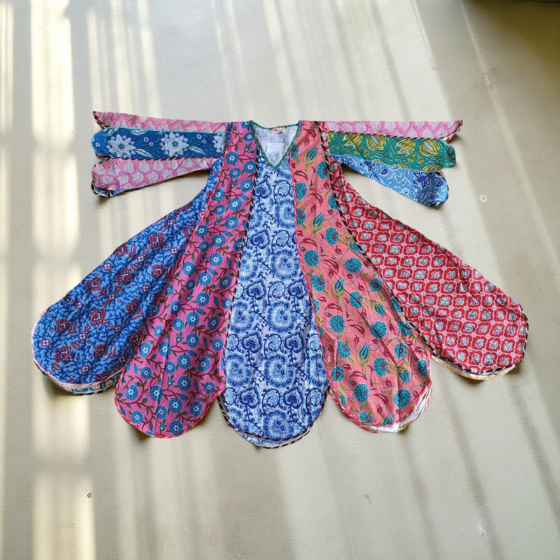 6-7 Year Meher Multi Printed Cotton Girls Dress 38" Long Jalabiya