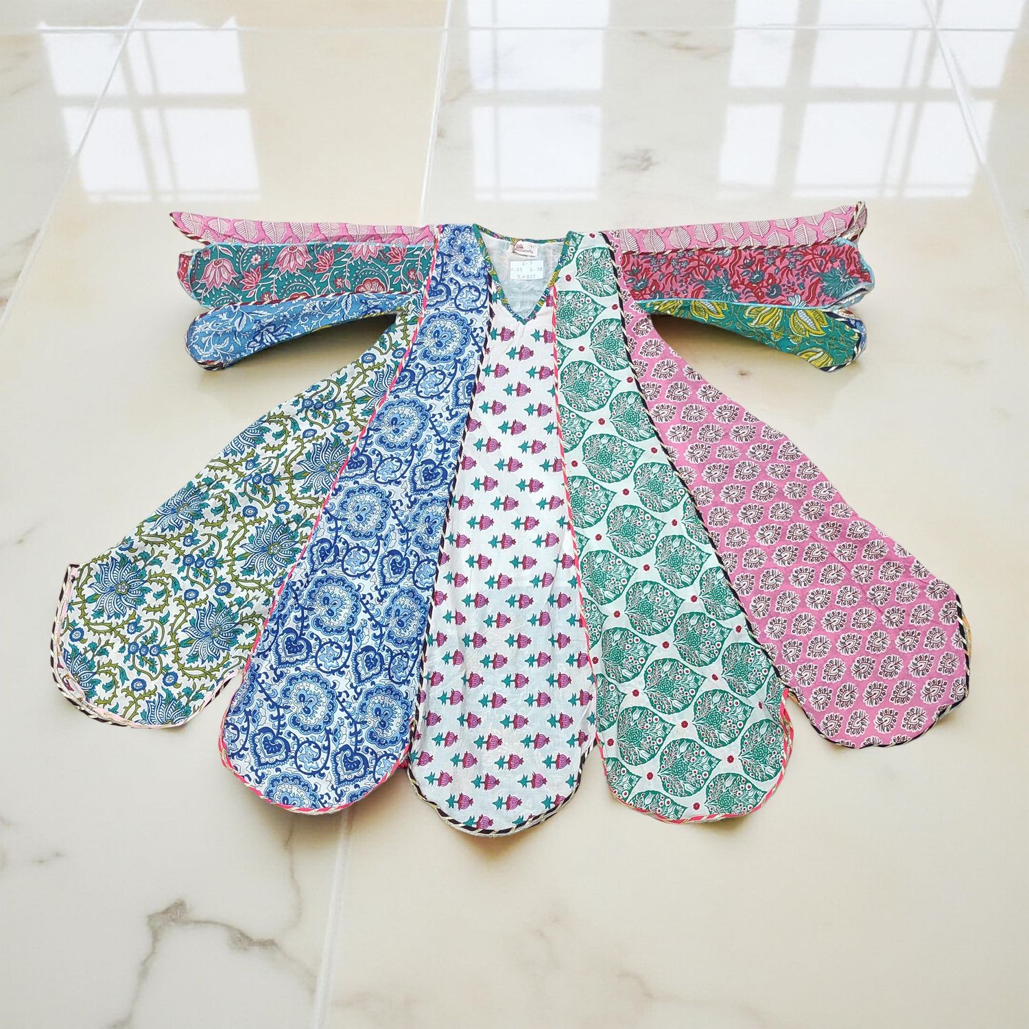 6-7 Year Meher Multi Printed Cotton Girls Dress 38" Long Jalabiya