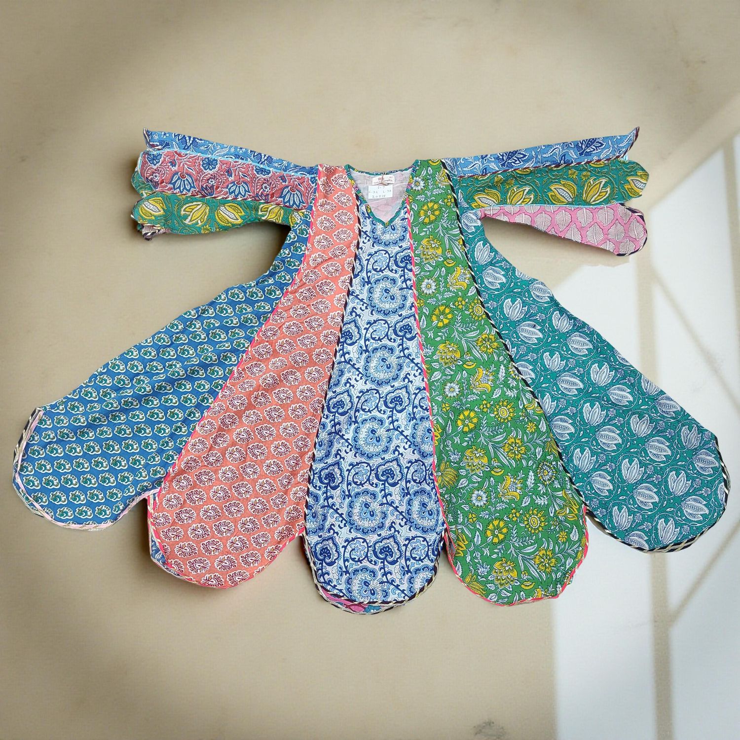 6-7 Year Meher Multi Printed Cotton Girls Dress 38" Long Jalabiya