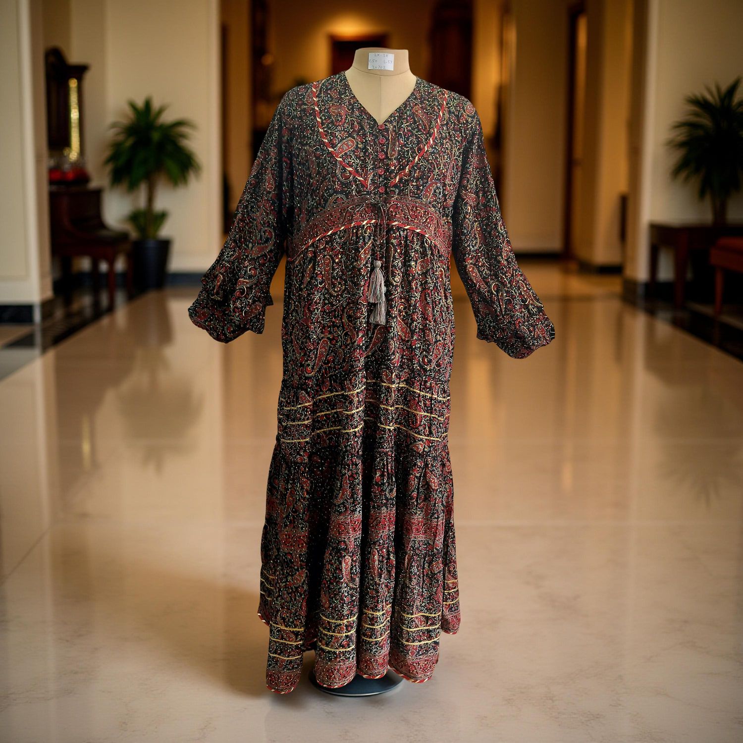2XL/3XL Adeeba Crystal Silk Dress 57" Long Jalabiya