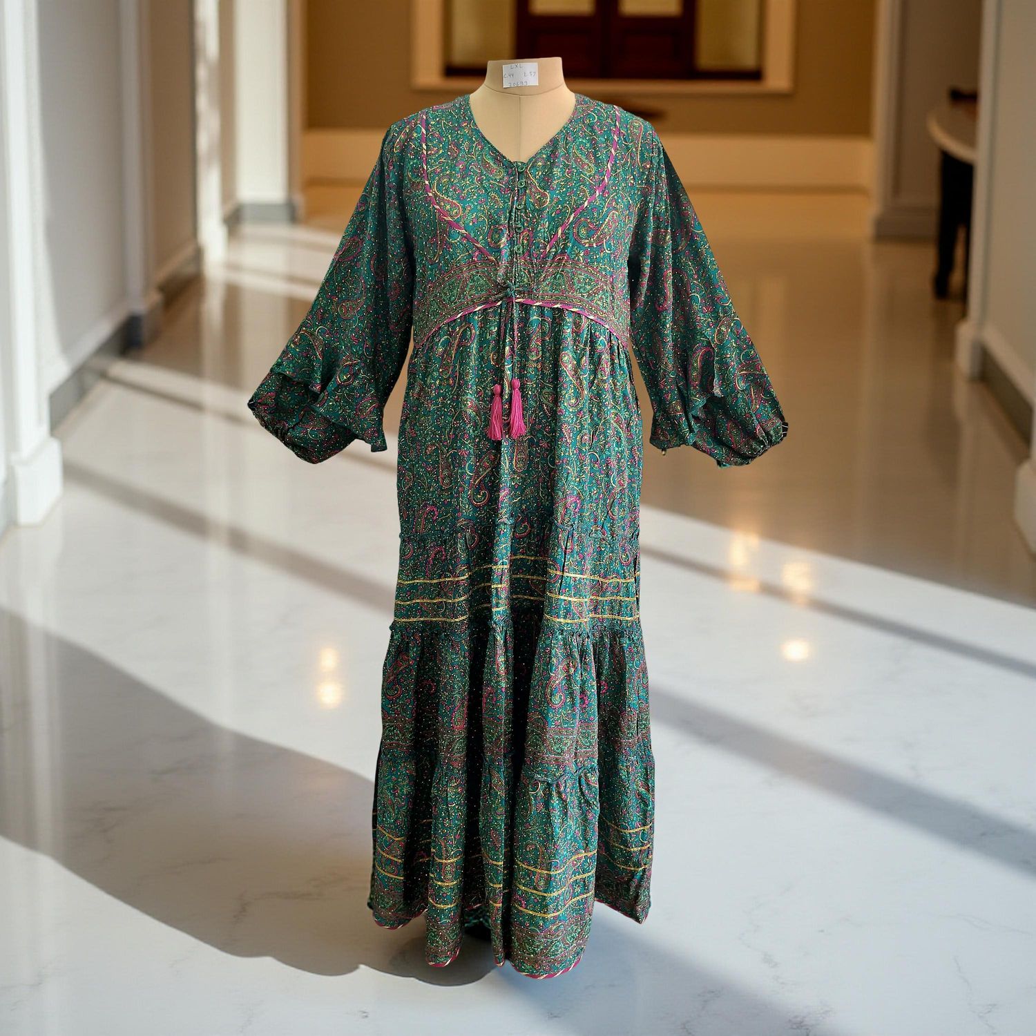 L/XL Adeeba Crystal Silk Dress 57" Long Jalabiya