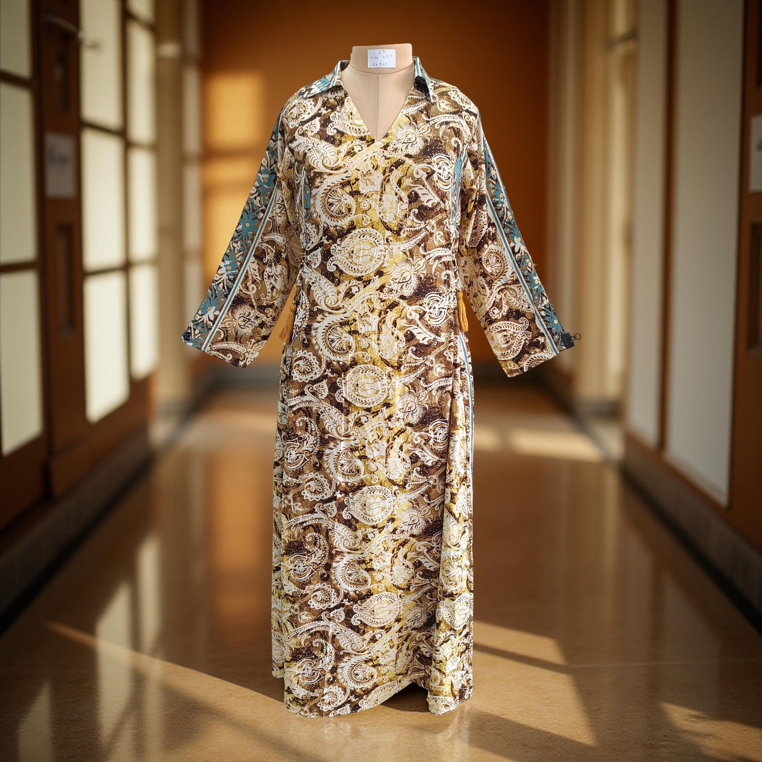 S/M Hayat Silk Crystal Printed  Dress 57" Long Jalabiya