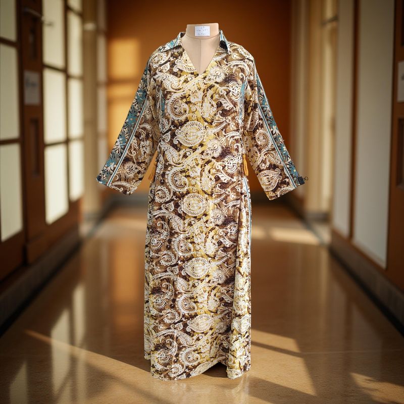 S/M Hayat Silk Crystal Printed  Dress 57" Long Jalabiya