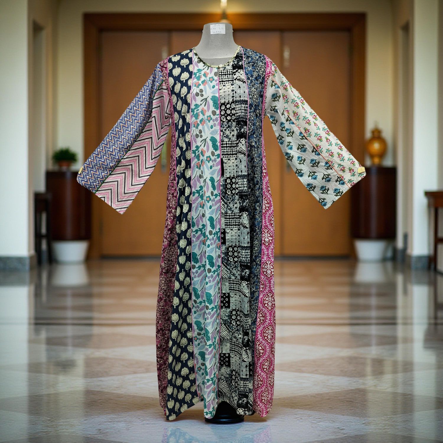 S/M Malaysia Printed Cotton Dress 57" Long Jalabiya