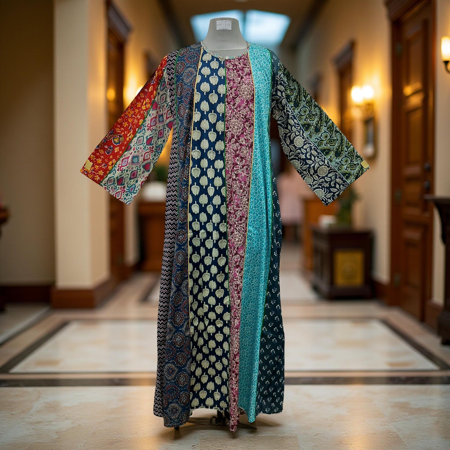 S/M Malaysia Printed Cotton Dress 57" Long Jalabiya