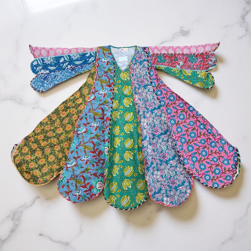 6-7 Year Meher Multi Printed Cotton Girls Dress 38" Long Jalabiya