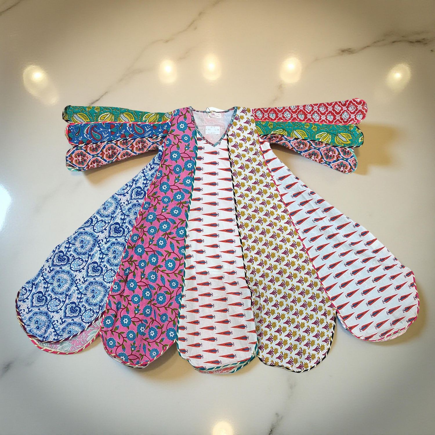 6-7 Year Meher Multi Printed Cotton Girls Dress 38" Long Jalabiya