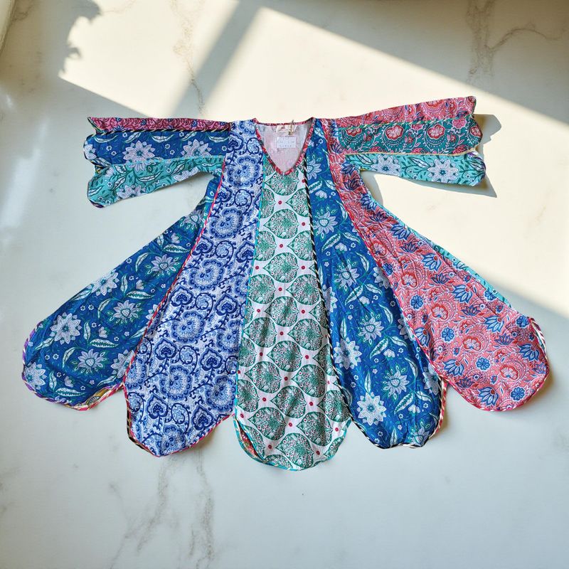 6-7 Year Meher Multi Printed Cotton Girls Dress 38" Long Jalabiya