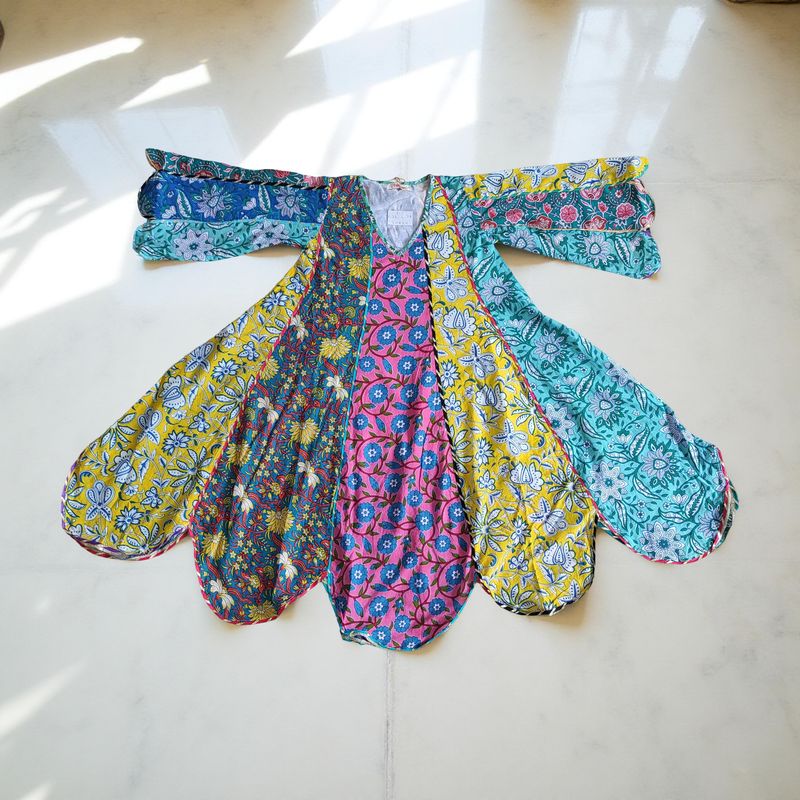 6-7 Year Meher Multi Printed Cotton Girls Dress 38" Long Jalabiya