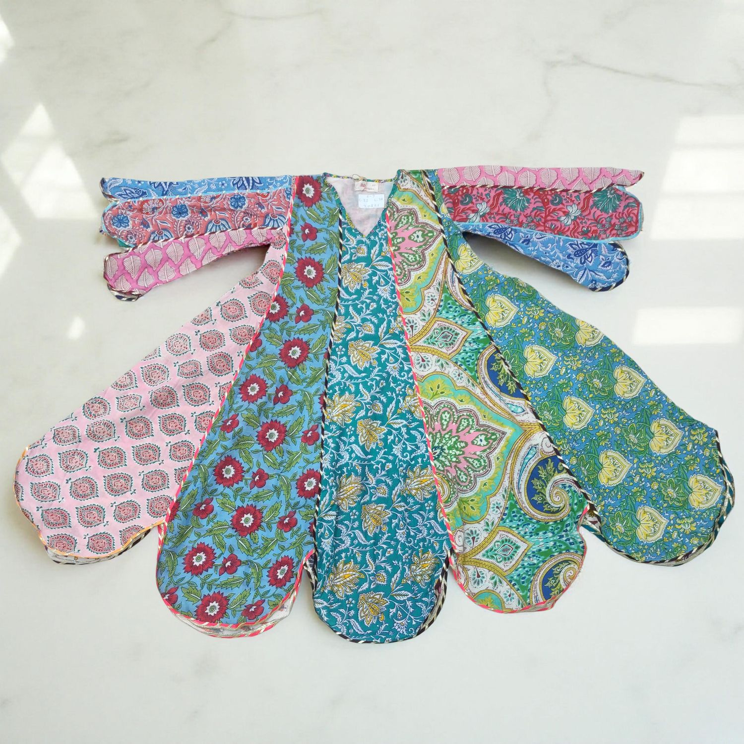 6-7 Year Meher Multi Printed Cotton Girls Dress 38" Long Jalabiya