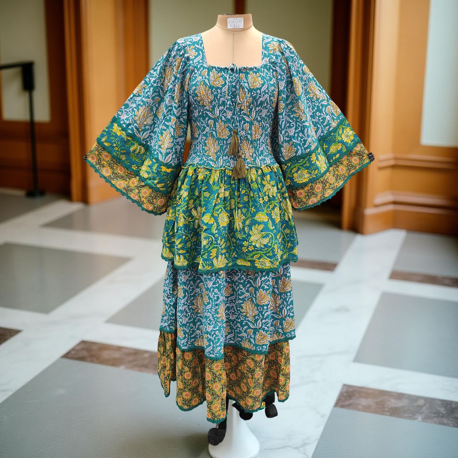 S/M Rahima Printed Cotton Dress 57" Long Jalabiya