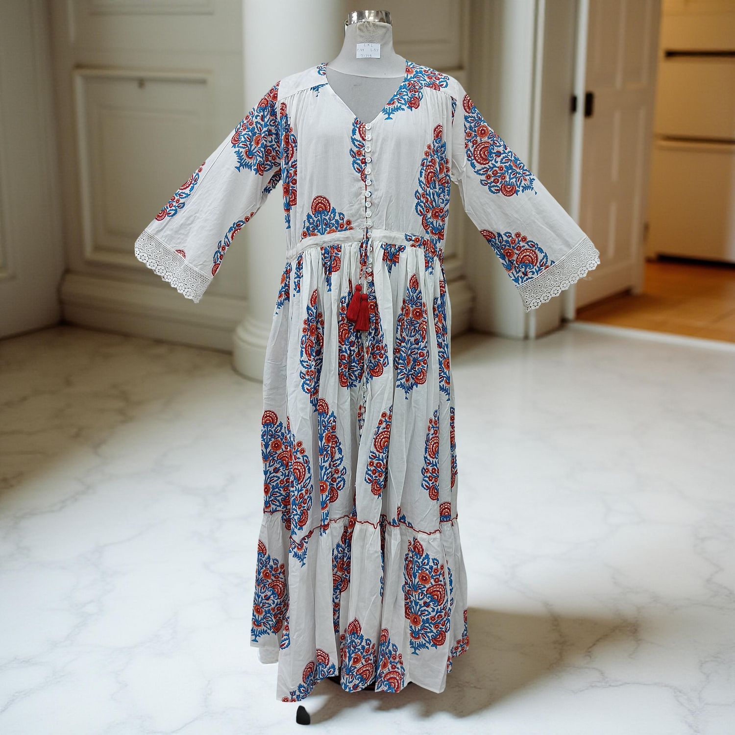 L/XL Ari Printed Cotton Dress 57" Long Jalabiya