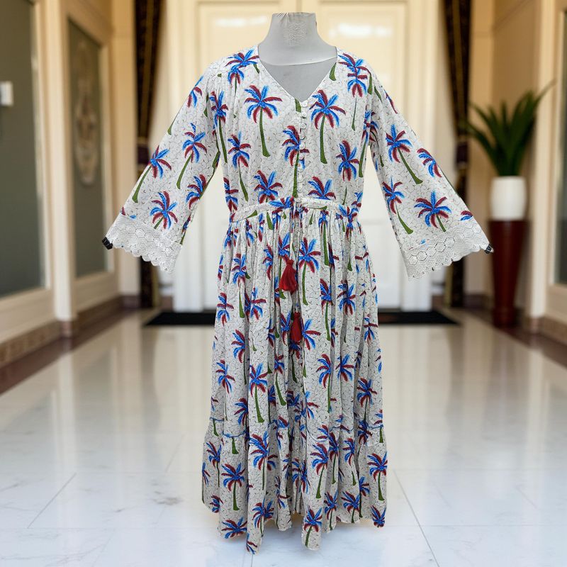 L/XL Ari Printed Cotton Dress 57" Long Jalabiya