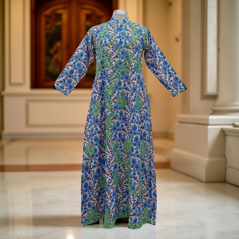 S/M Sofi Embroidery Printed Cotton Dress 57" Long Jalabiya