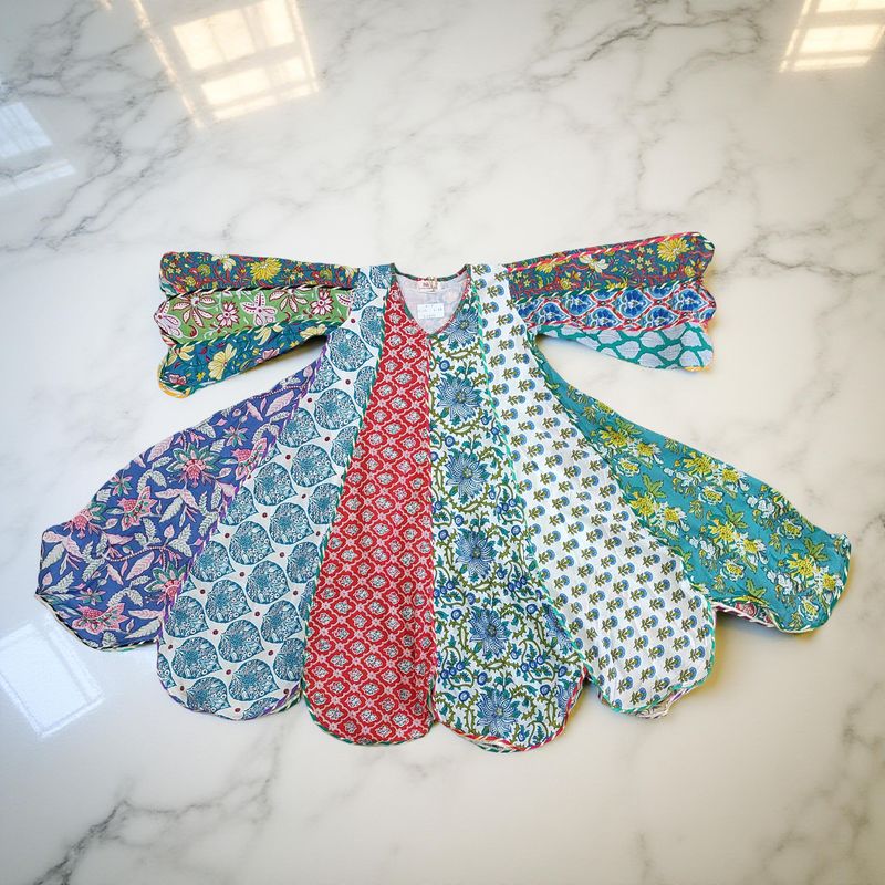 6-7 Year Meher Multi Printed Cotton Girls Dress 38" Long Jalabiya