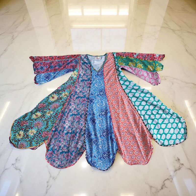 6-7 Year Meher Multi Printed Cotton Girls Dress 38" Long Jalabiya