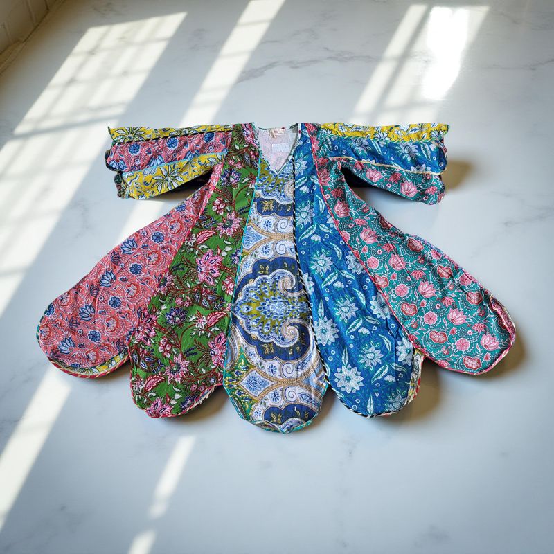 6-7 Year Meher Multi Printed Cotton Girls Dress 38" Long Jalabiya