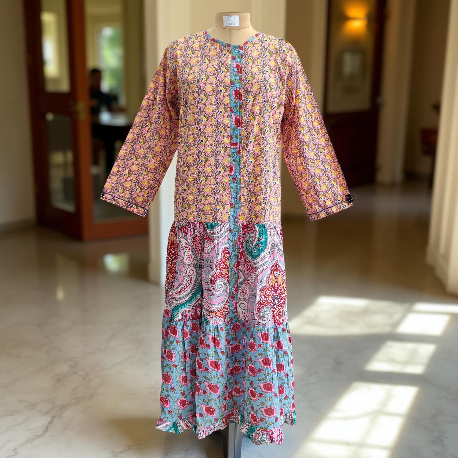 L/XL Special Printed Cotton Dress 57" Long Sleeves Jalabiya