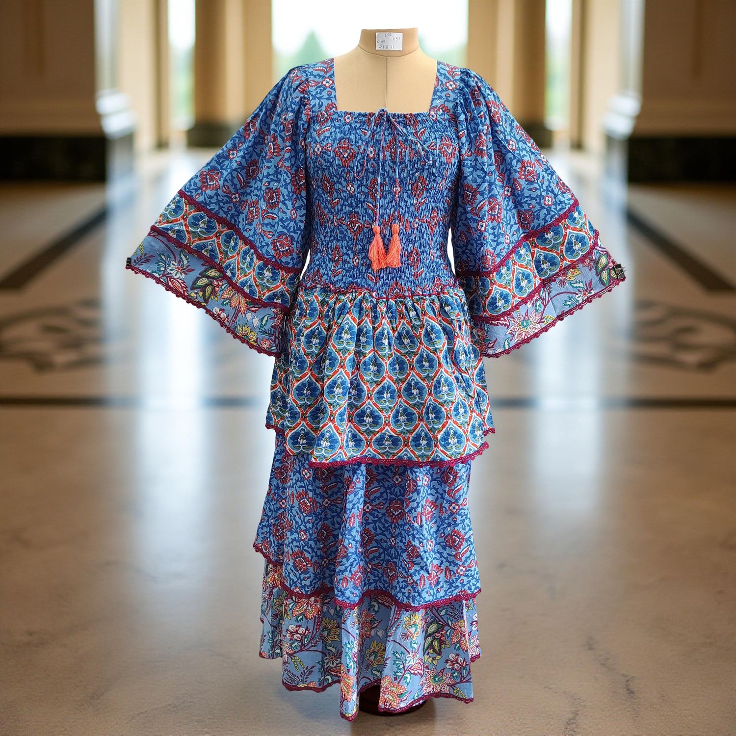 L/XL Rahima Printed Cotton Dress 57" Long Jalabiya