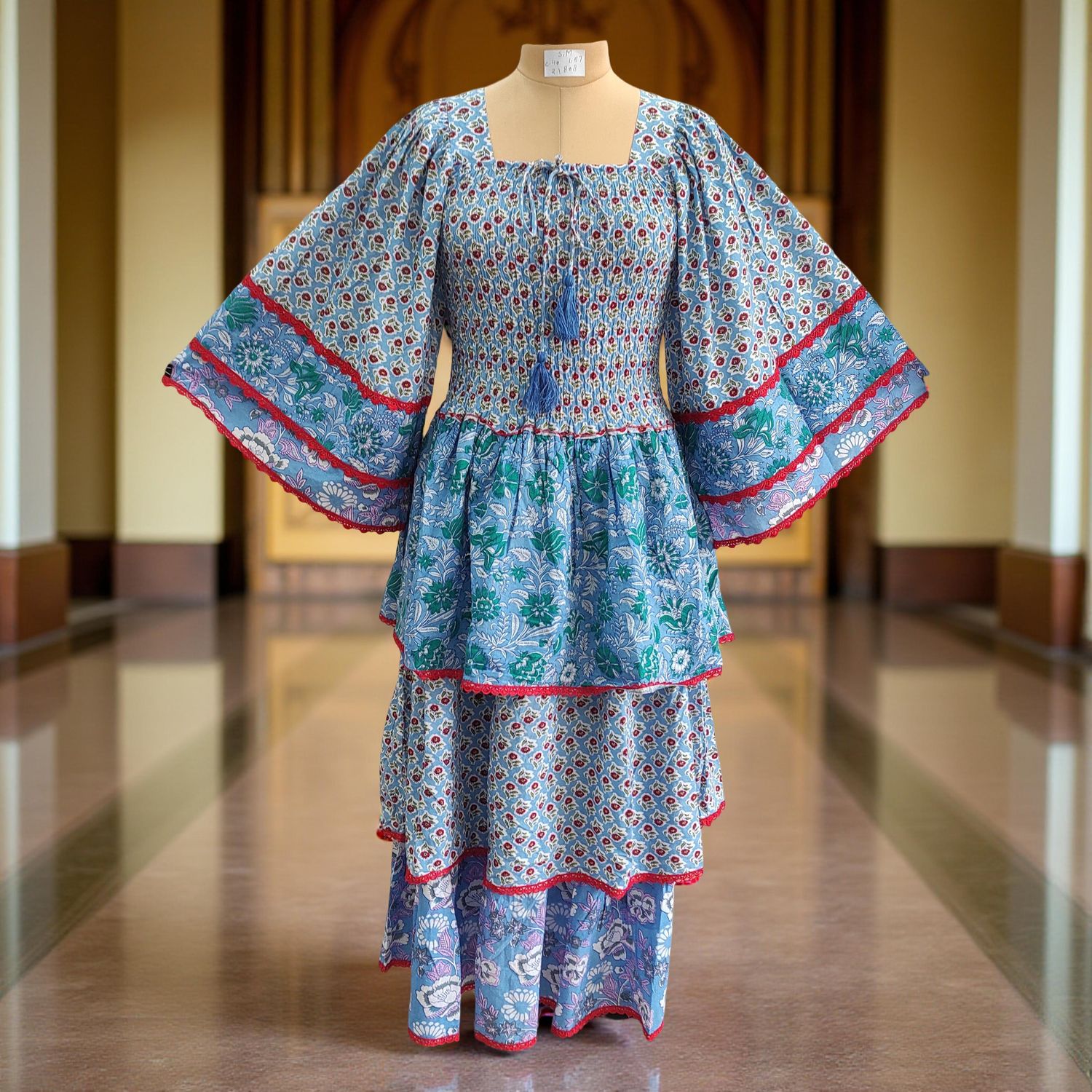 S/M Rahima Printed Cotton Dress 57" Long Jalabiya