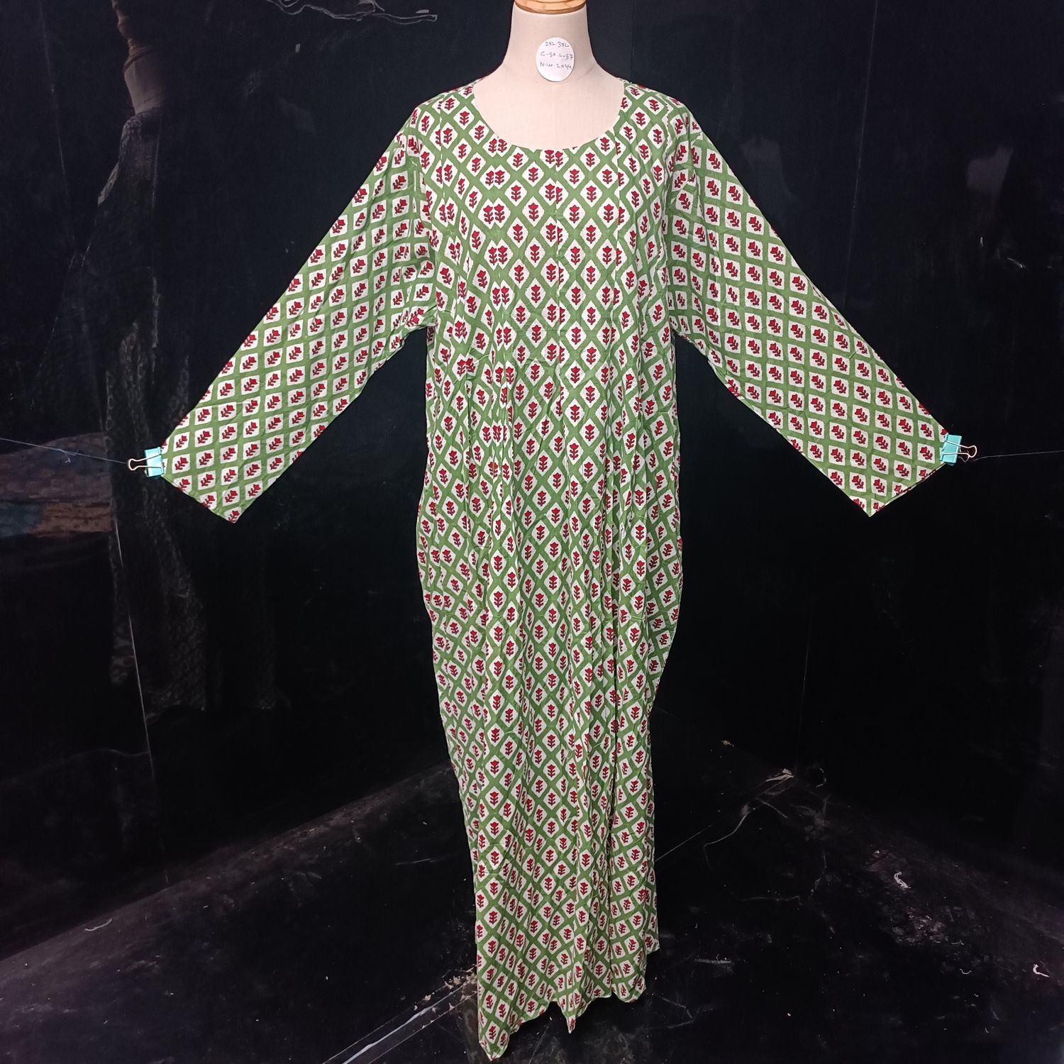 2XL/3XL Ruby Printed Cotton Dress 57" Long Jalabiya