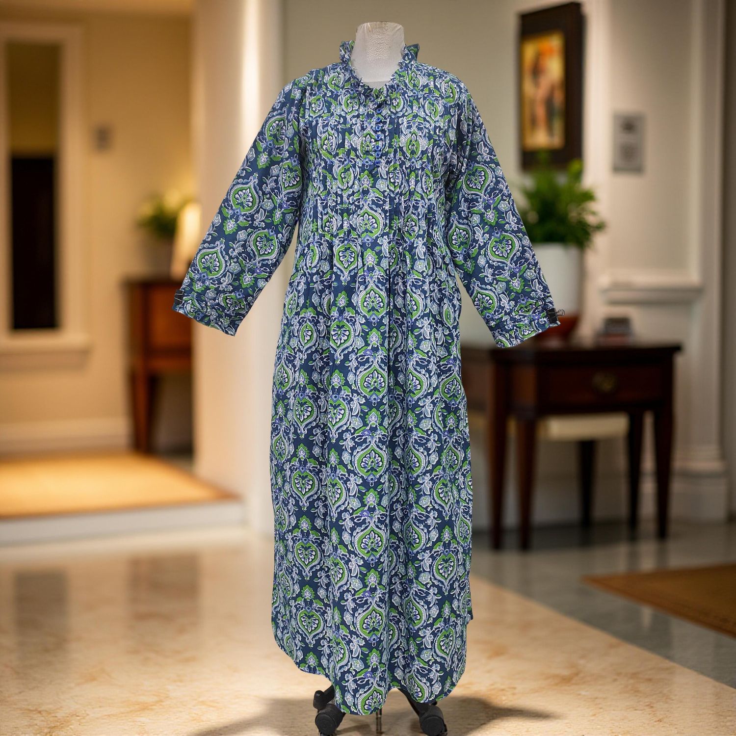 S/M Sparrow Printed Cotton Dress 57" Long Jalabiya