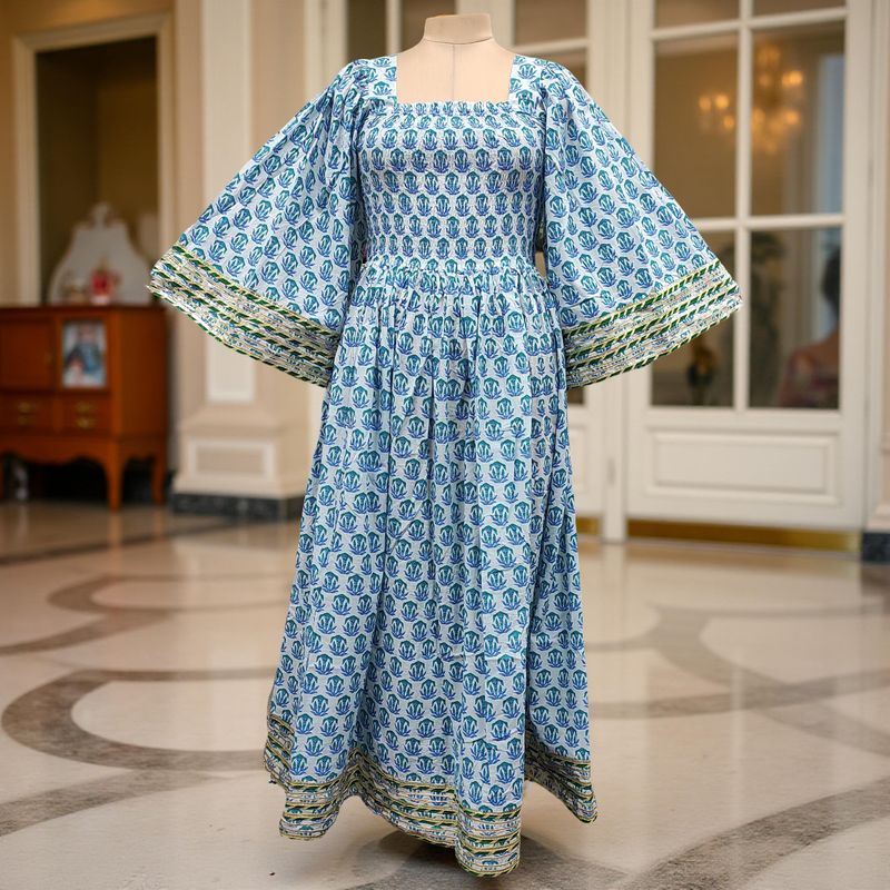 10-11 Year Elzina Printed Cotton  Dress 50" Long Jalabiya