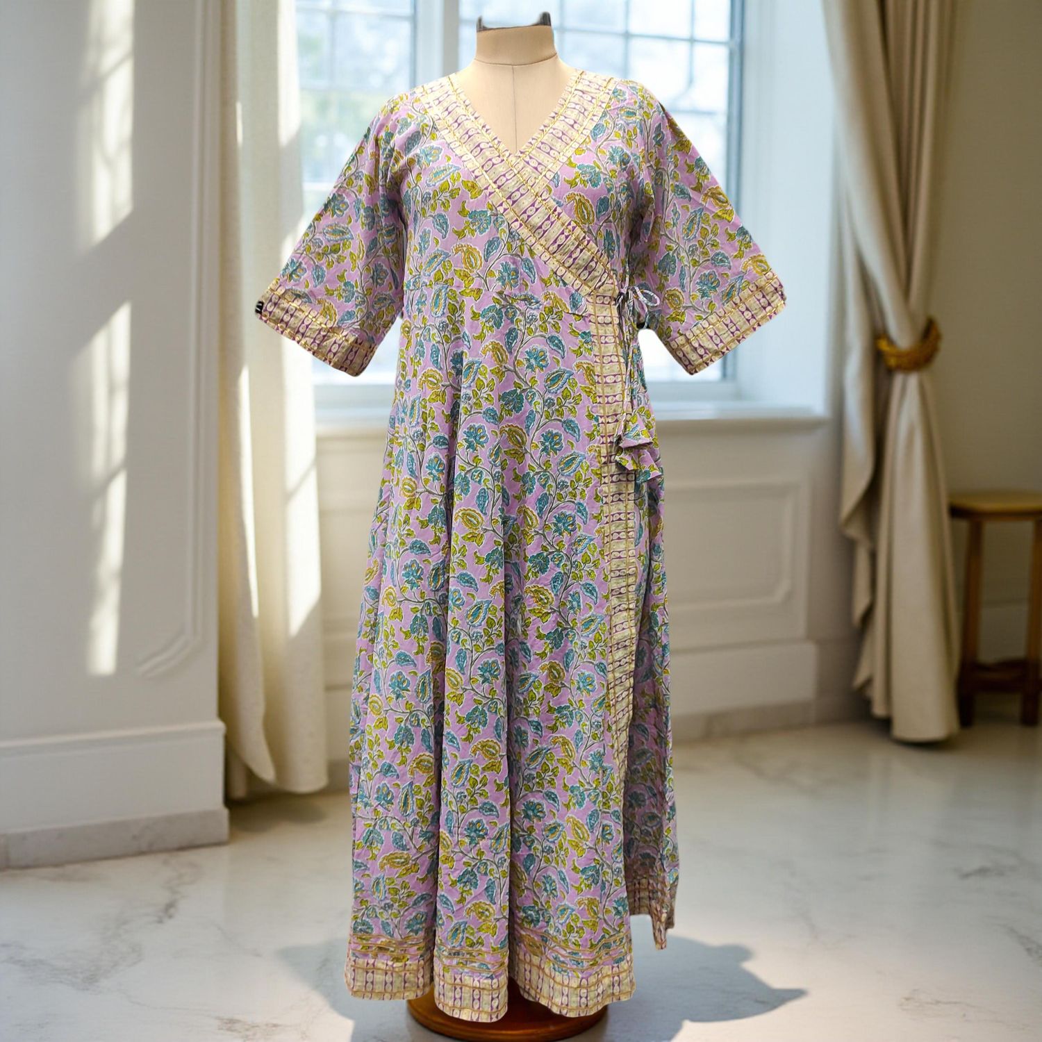 10-11  Year Priam Printed Cotton Girls Dress 46" Long Jalabiya