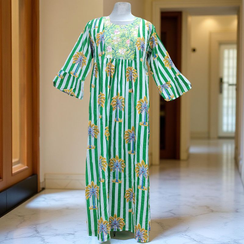 2XL/3XL Rania Printed Cotton Dress 57" Jalabiya