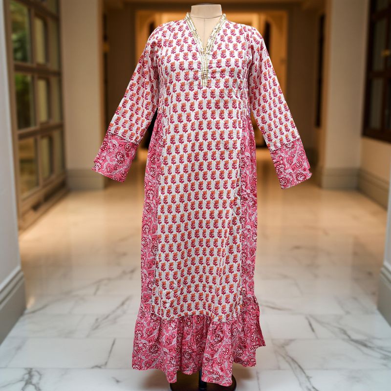 2XL/3XL Safa Cotton Dress 57" Long Jalabiya