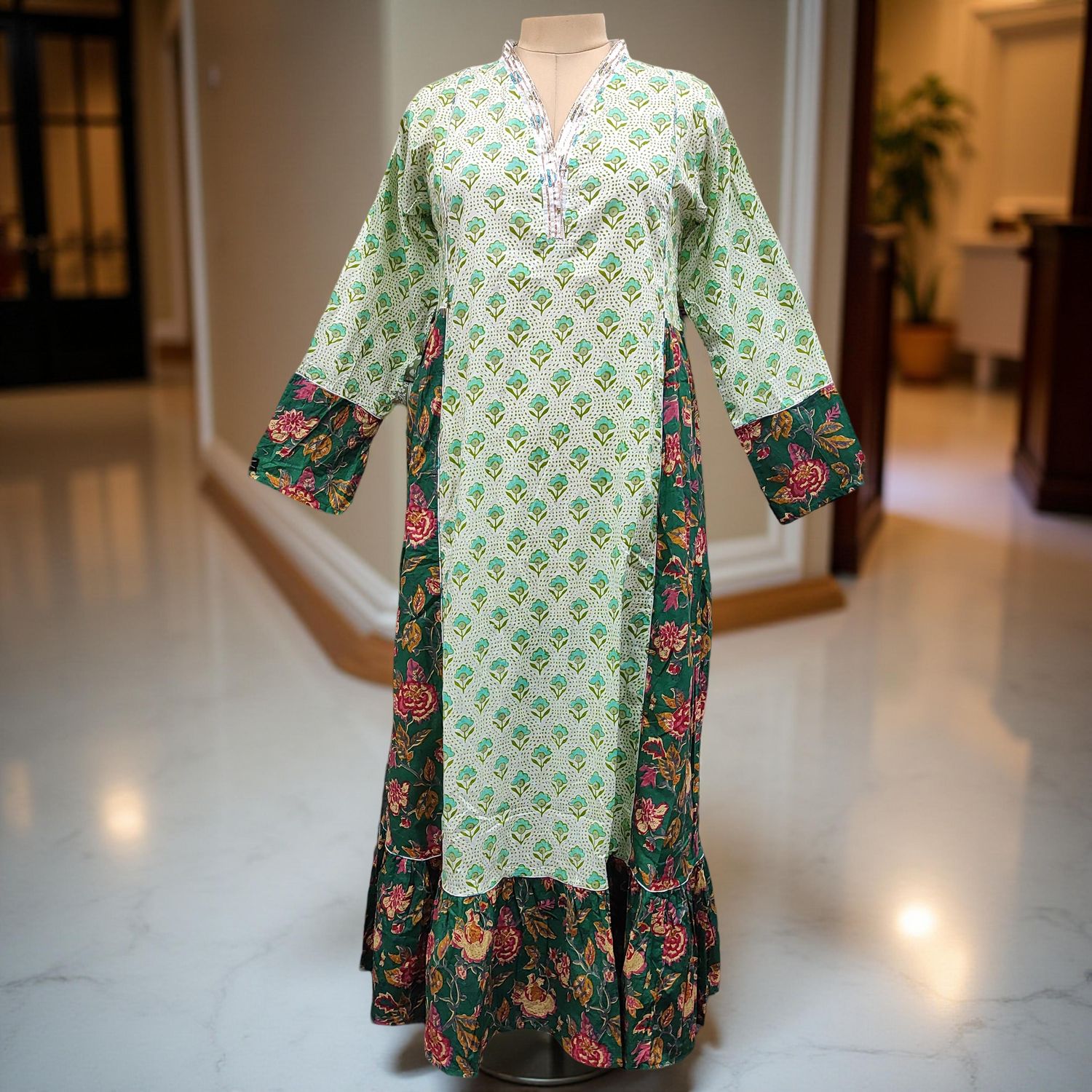 XS/S Safa Printed Cotton Dress 54" Long Jalabiya