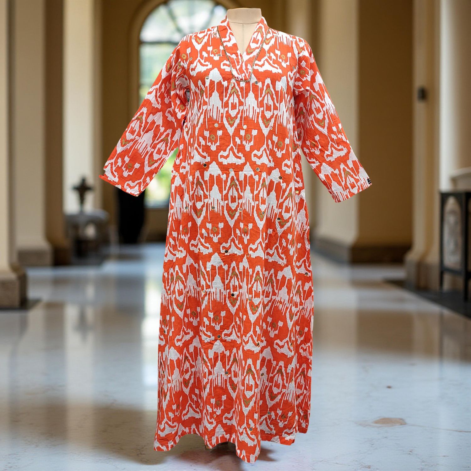 XS/S Teena Printed Cotton Dress 54" Long Jalabiya