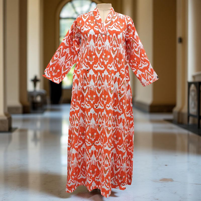 XS/S Teena Printed Cotton Dress 54" Long Jalabiya