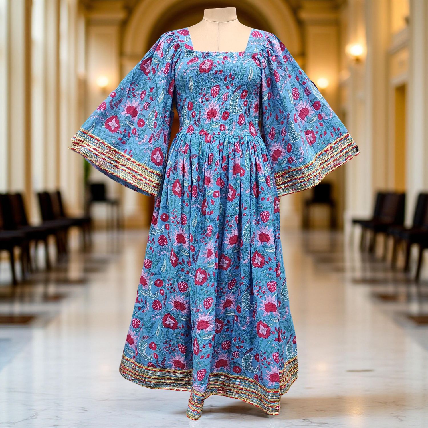 L/XL Elzina Printed Cotton Dress 57" Long Jalabiya