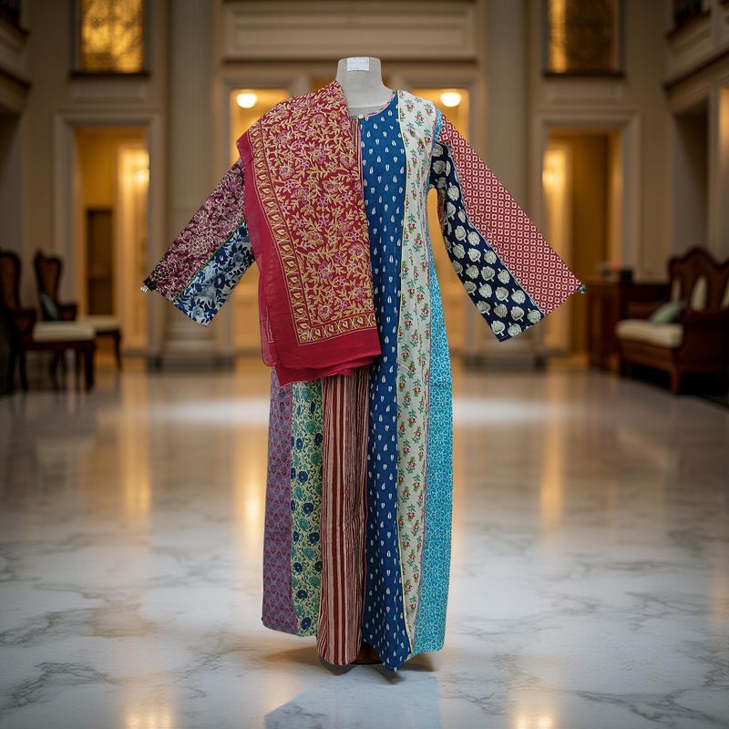 S/M Malaysia Printed Cotton Dress 57" Long Jalabiya With Sheila