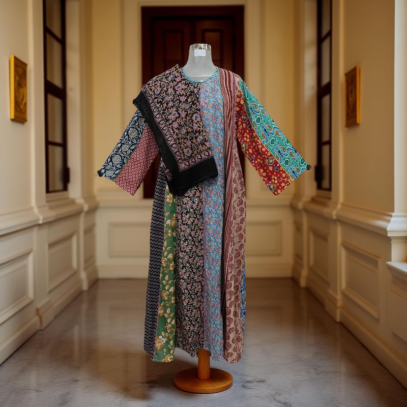 S/M Malaysia Printed Cotton Dress 57" Long Jalabiya With Sheila