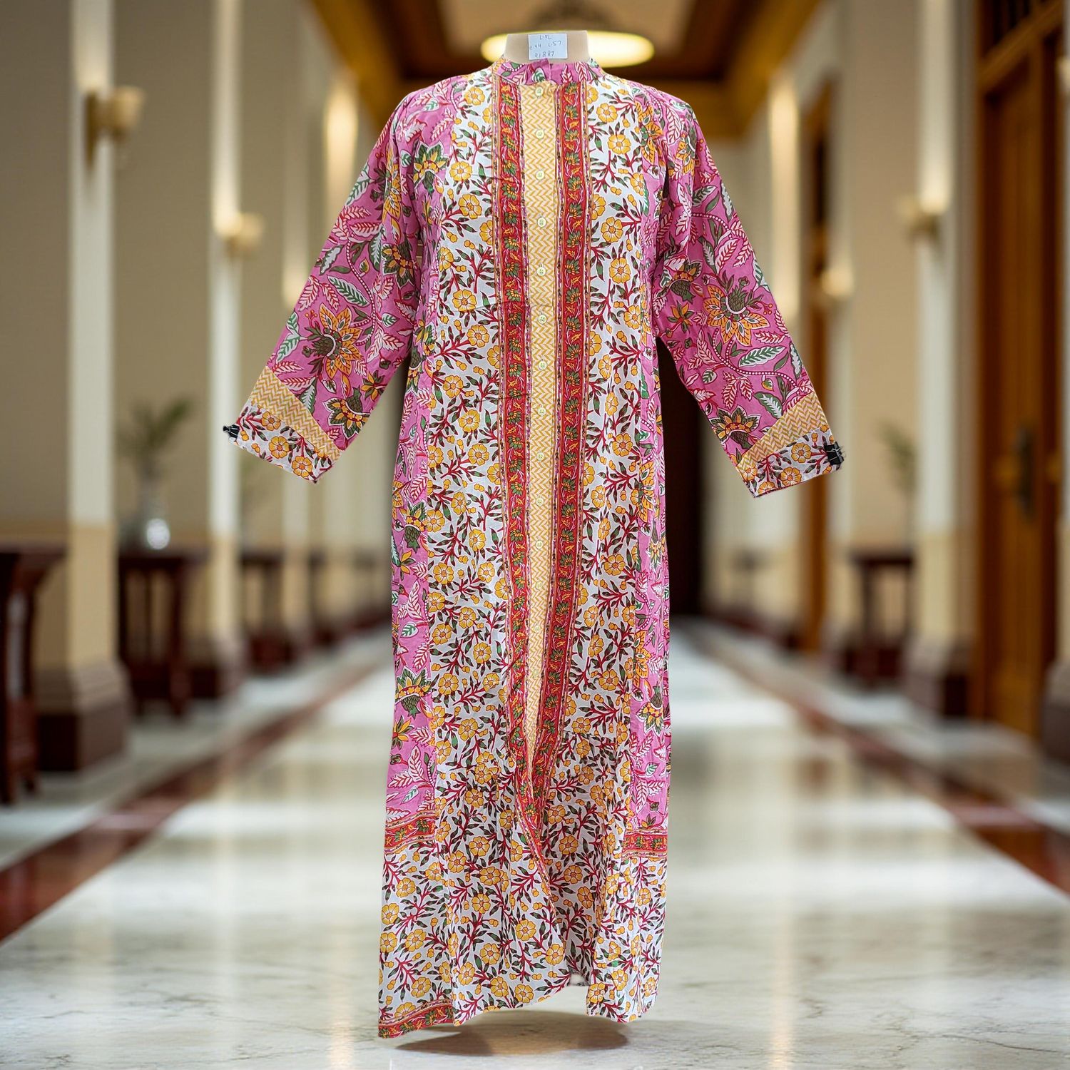 L/XL Samara Printed Cotton Dress 57" Long Jalabiya