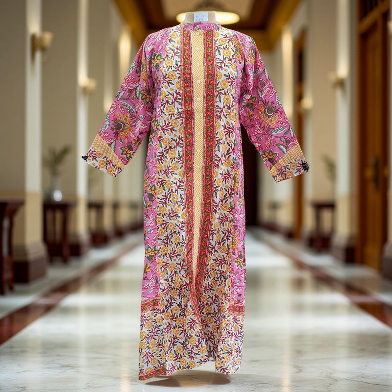 L/XL Samara Printed Cotton Dress 57" Long Jalabiya