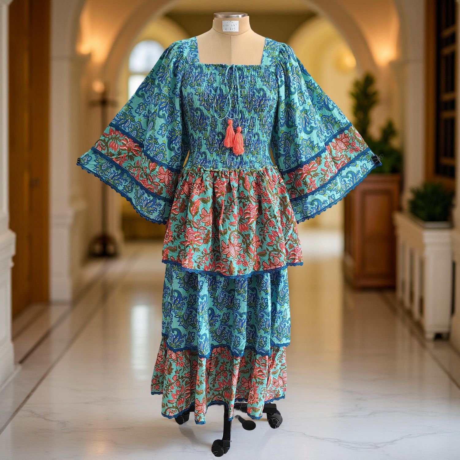 L/XL Rahima Printed Cotton Dress 57" Long Jalabiya