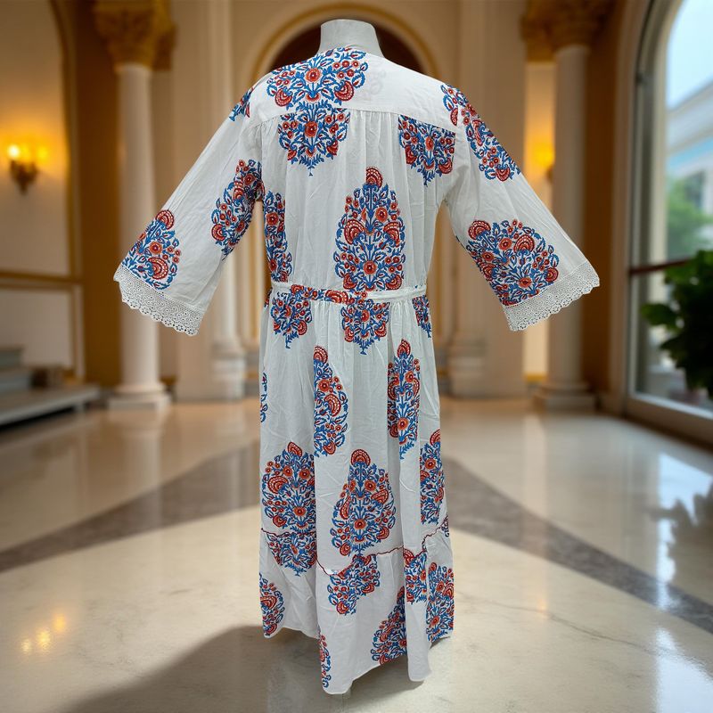 L/XL Ari Printed Cotton Dress 57" Long Jalabiya