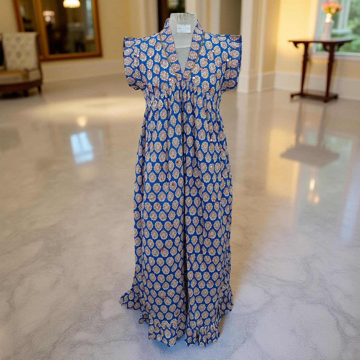 S-M Amani Printed Cotton Dress 57" Short Sleeves Jalabiya