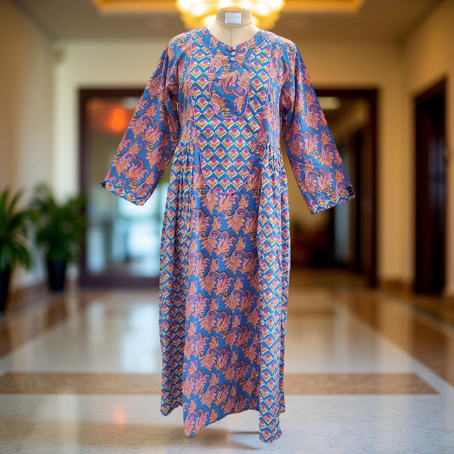 L-XL  Suf Printed Cotton Dress 57"Long Sleeves Jalabiya