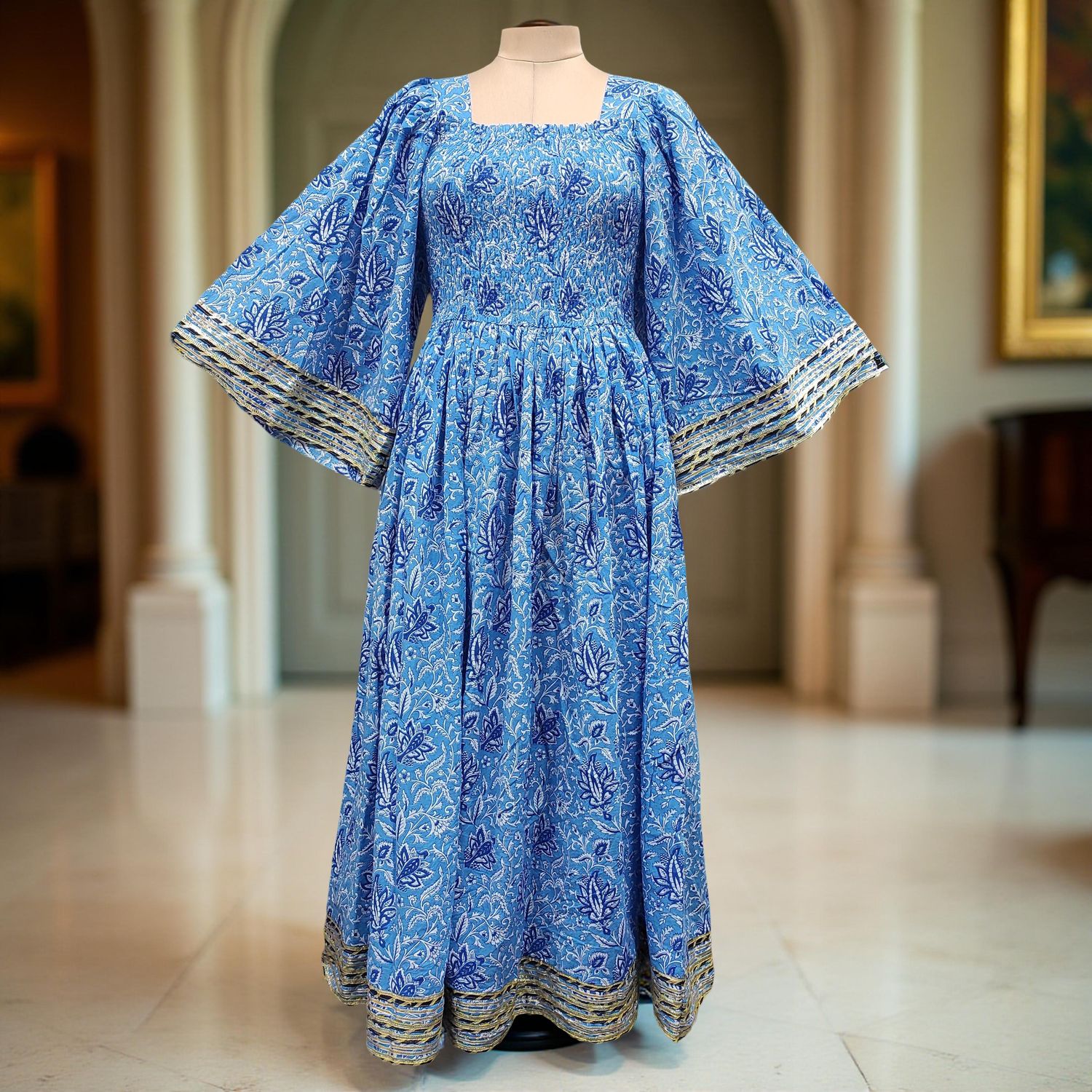 10-11 Year Elzina Printed Cotton  Dress 50" Long Jalabiya