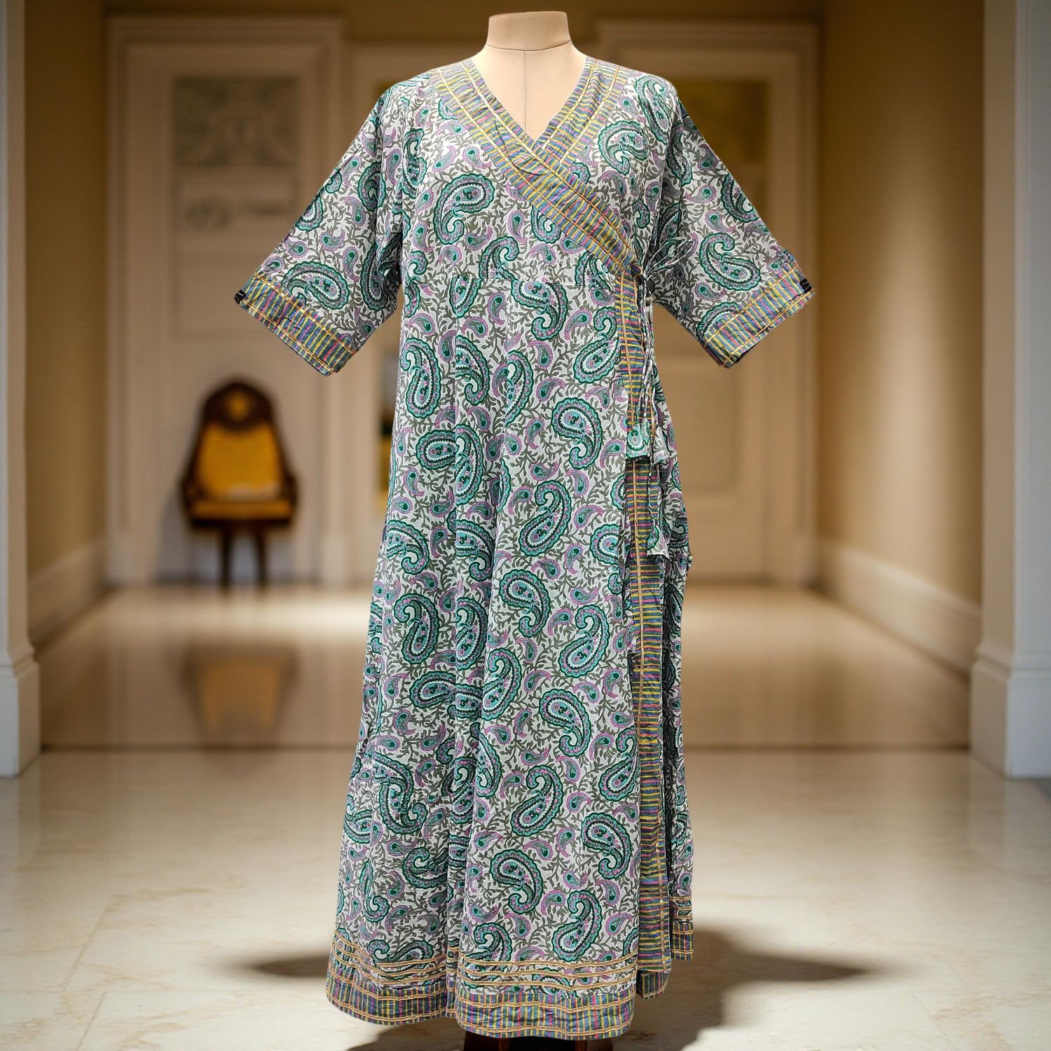 S/M Priam Printed Cotton Dress 57" Long Jalabiya