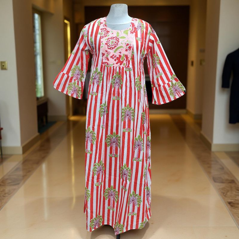 2XL/3XL Rania Printed Cotton Dress 57" Jalabiya