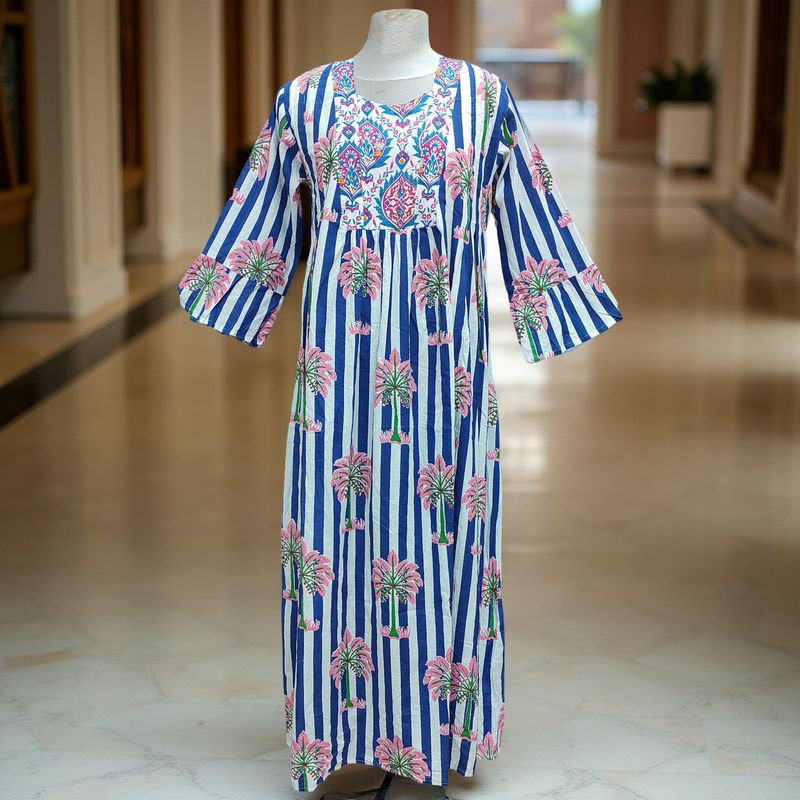 L/XL Rania Printed Cotton Dress Long 57" Jalabiya