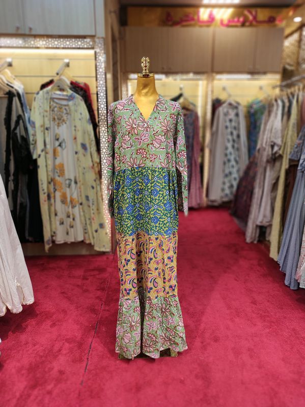 L/XL Maldives Printed Cotton Dress 57" Long Jalabiya
