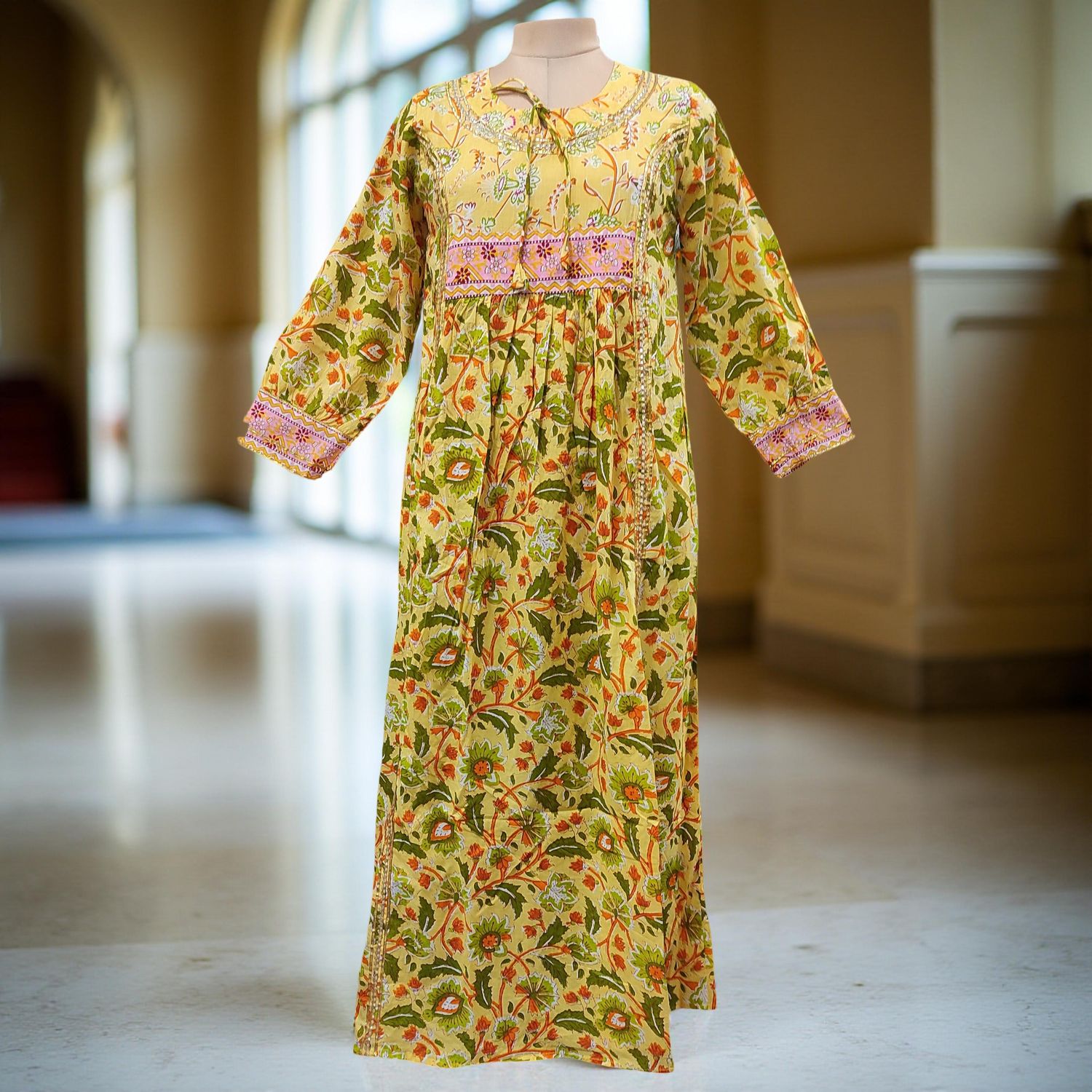 2XL-3XL  Zayla  Printed Cotton Dress 57" Long Jalabiya