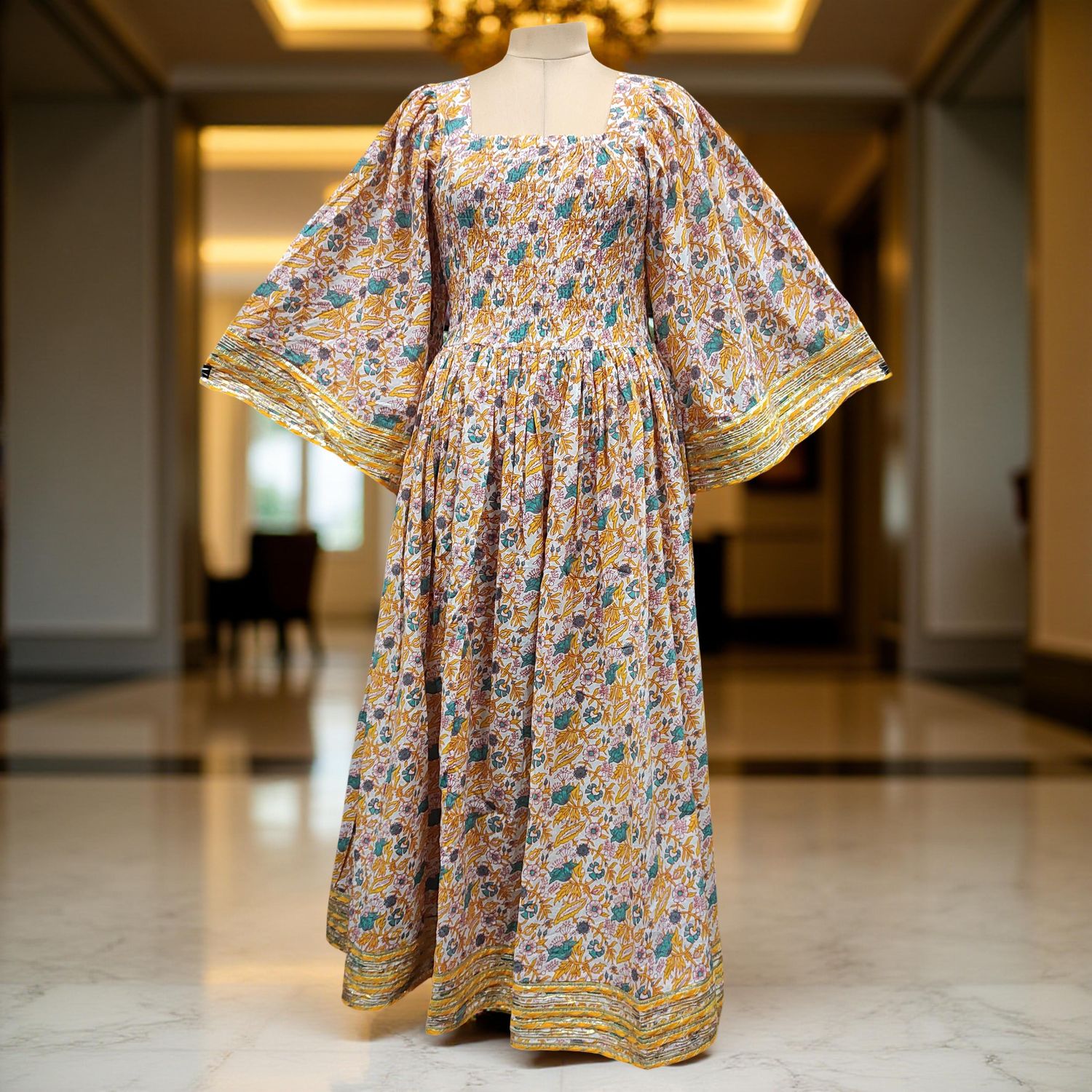 2XL/3XL Elzina Printed Cotton Dress 57" Long Jalabiya