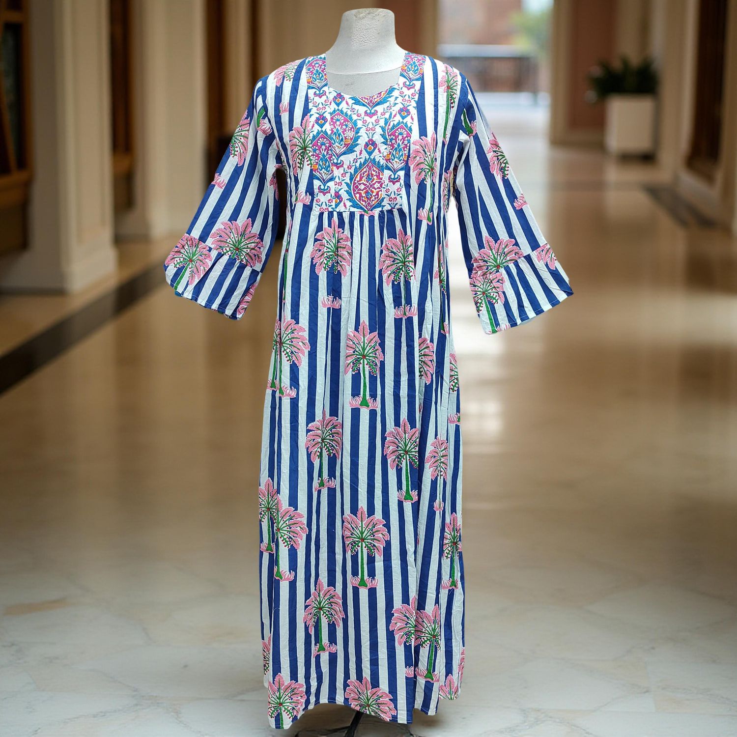 2XL/3XL Rania Printed Cotton Dress 57" Jalabiya